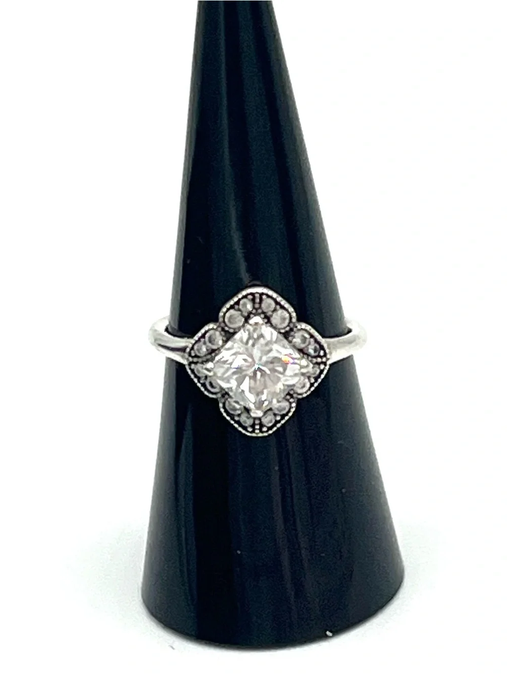 Pandora Art Deco Style Vintage Filigree Halo Ring - Sterling Silver CZ